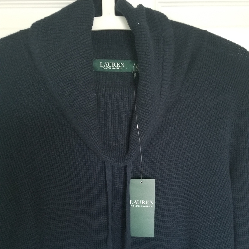 Lauren Ralph Lauren Navy Waffle Cotton Knit Top - Picture 4 of 11